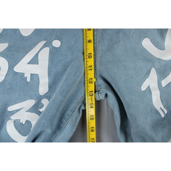 Manfinity Blue Denim Overalls White Lettering Mens XL Painted Graphic Light Wash - Picture 8 of 16